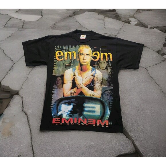 Rock Revolucion EMINEM Slim Shady Black Crewneck Double Sided Graphic T shirt - Picture 3 of 16
